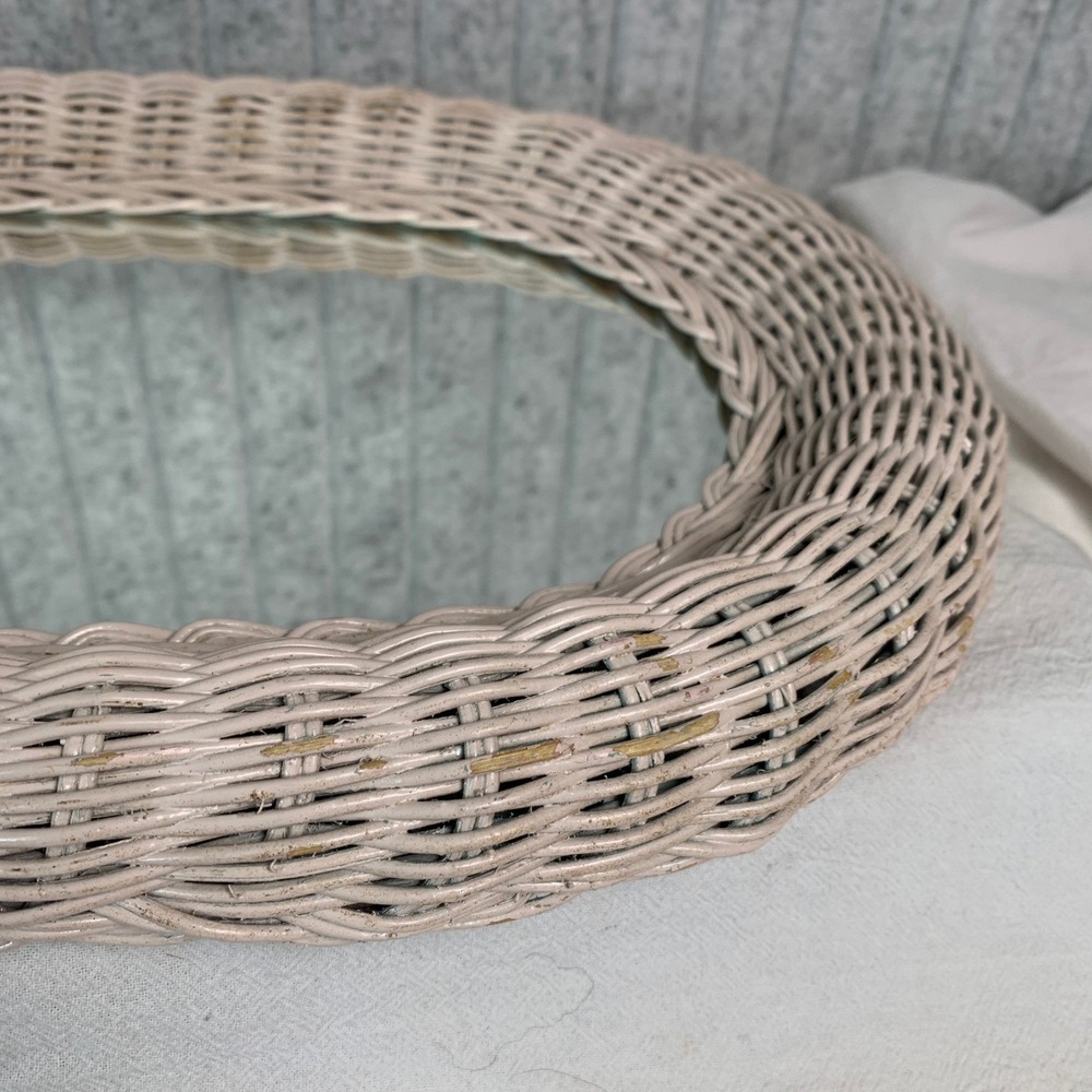 Vintage Oval Wicker Wall Mirror Pale Pink Woven Rattan Cottagecore Boho 16x12 - Picture 10 of 13